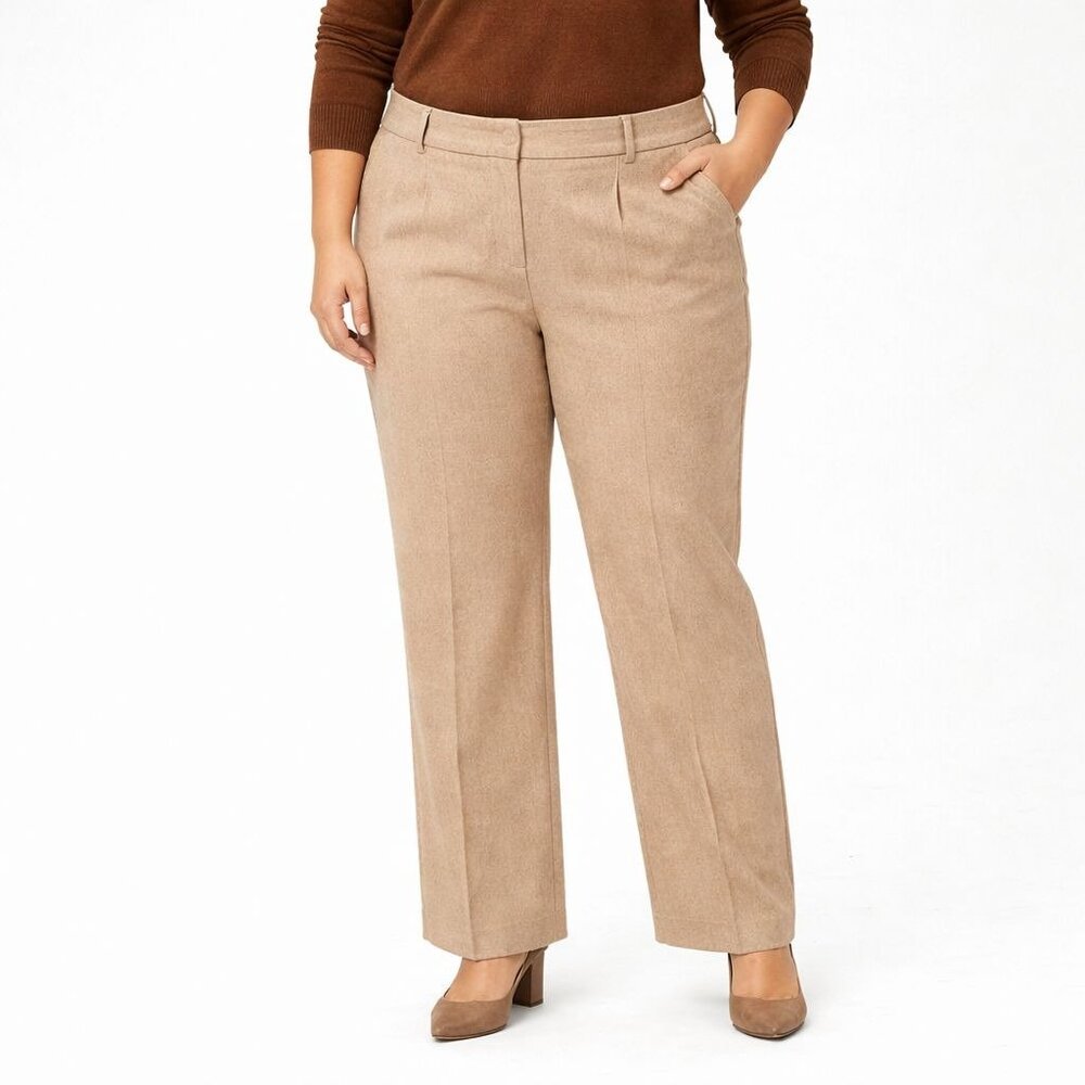 NEW Talbots Womens Wool Silk Dress Pants Metallic Beige Tweed Wide Leg Size 18